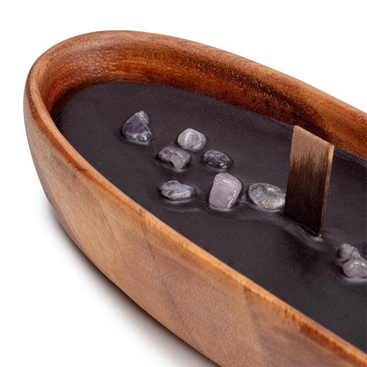 Black wax boat Candle with Real Royal Quartz